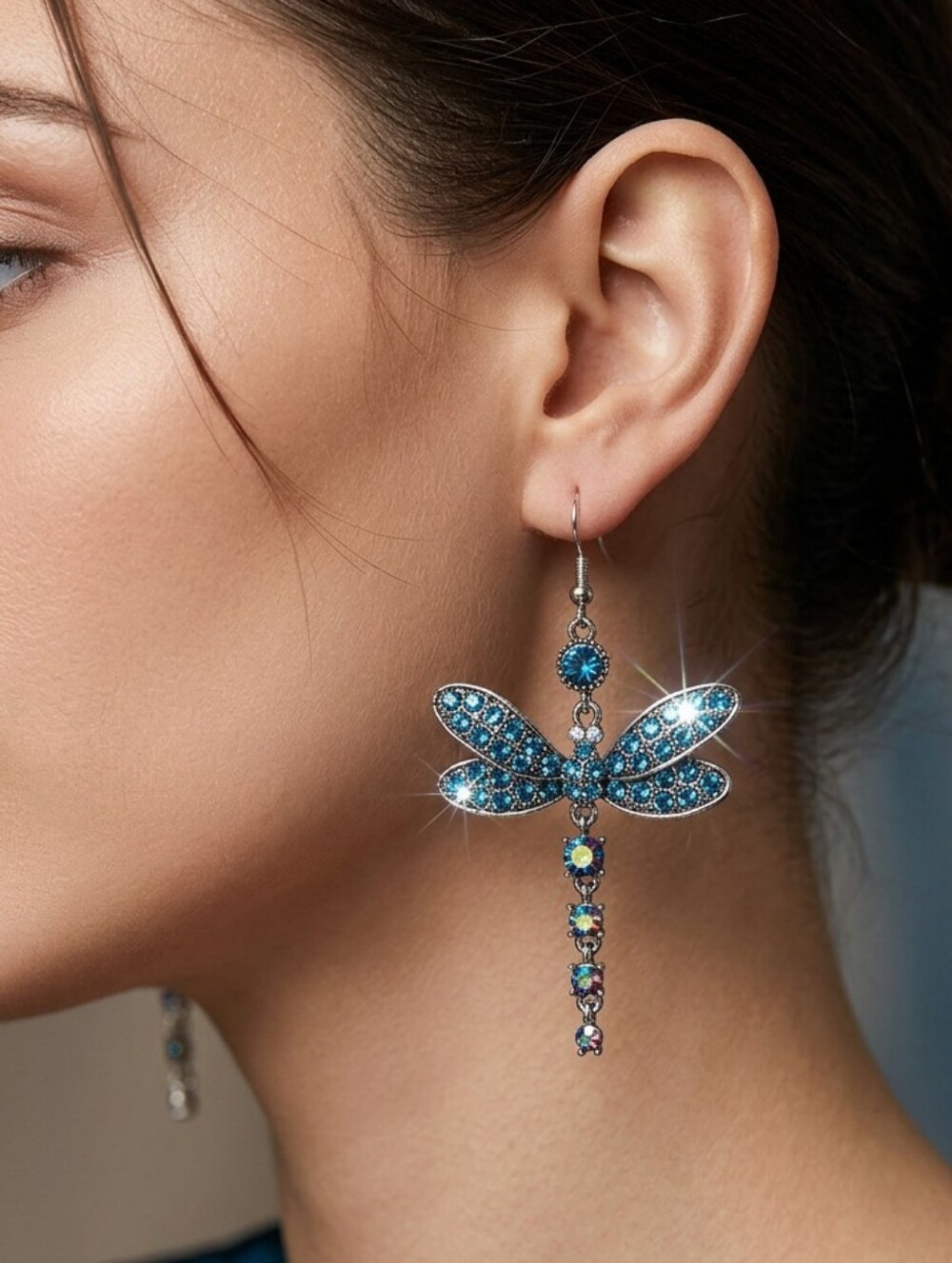Blue Crystal Dragonfly Drop Earrings - Women's Jewelry
